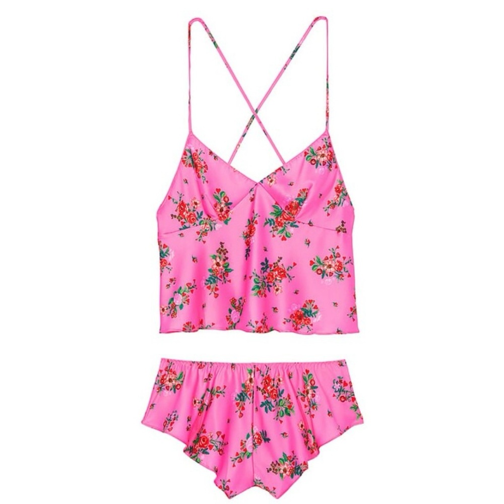 Victoria's Secret Pink Floral Satin Cami & Short Sleep Set